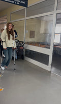 Crutching girl barefoot hospital video